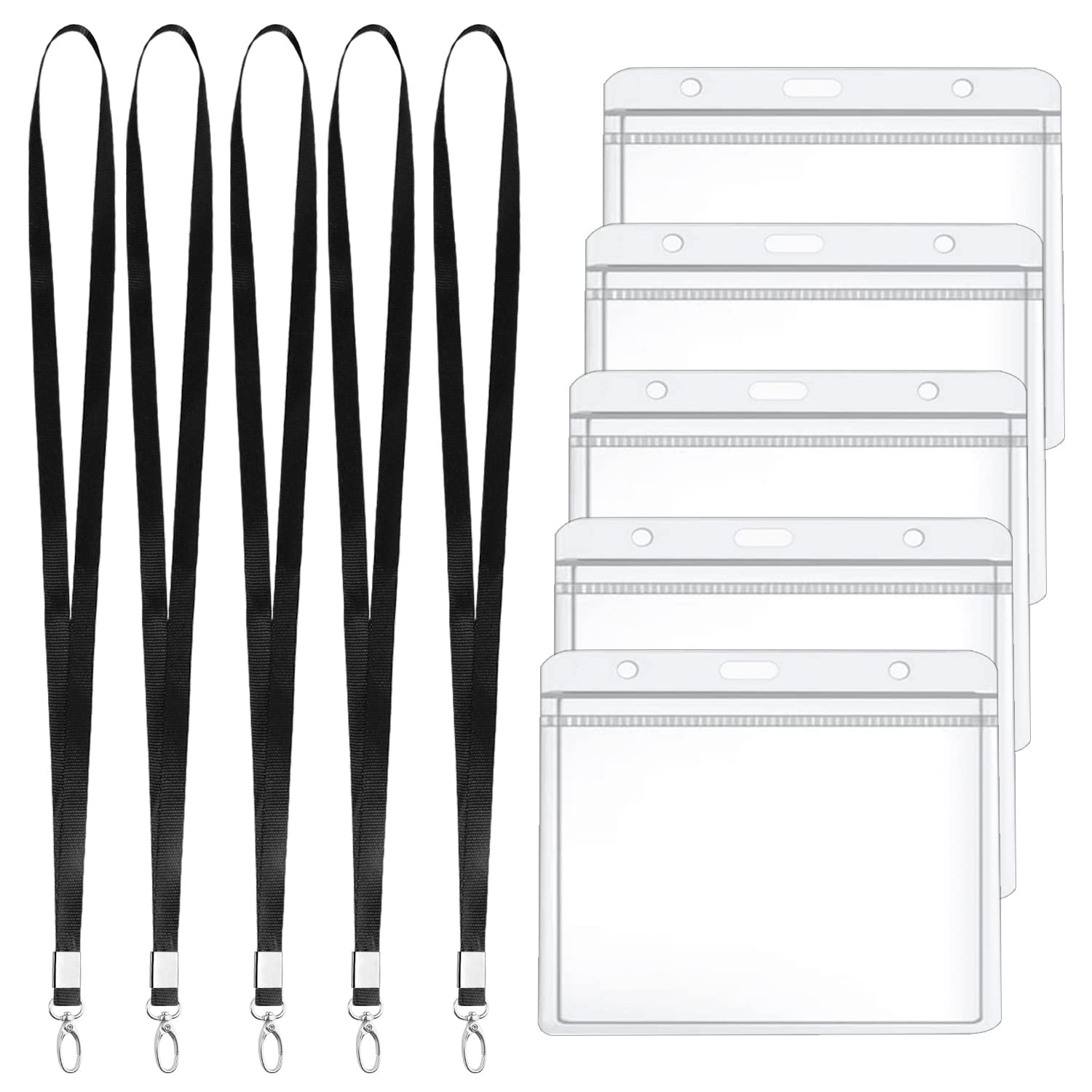 5PCS Lanyards with Card Holder, Black Flat Nylon Lanyards for Neck Plastic ID Card Holders — image 1