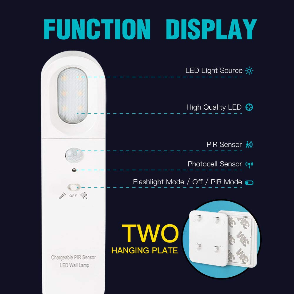 Neporal Under-Cabinet Light Rechargeable with PIR Sensor LED Motion Sensor Light Indoor 1800mAh Night Light with Dusk to Dawn Photocell Sensor for Cupborad Kitchen Stairway Bedroom