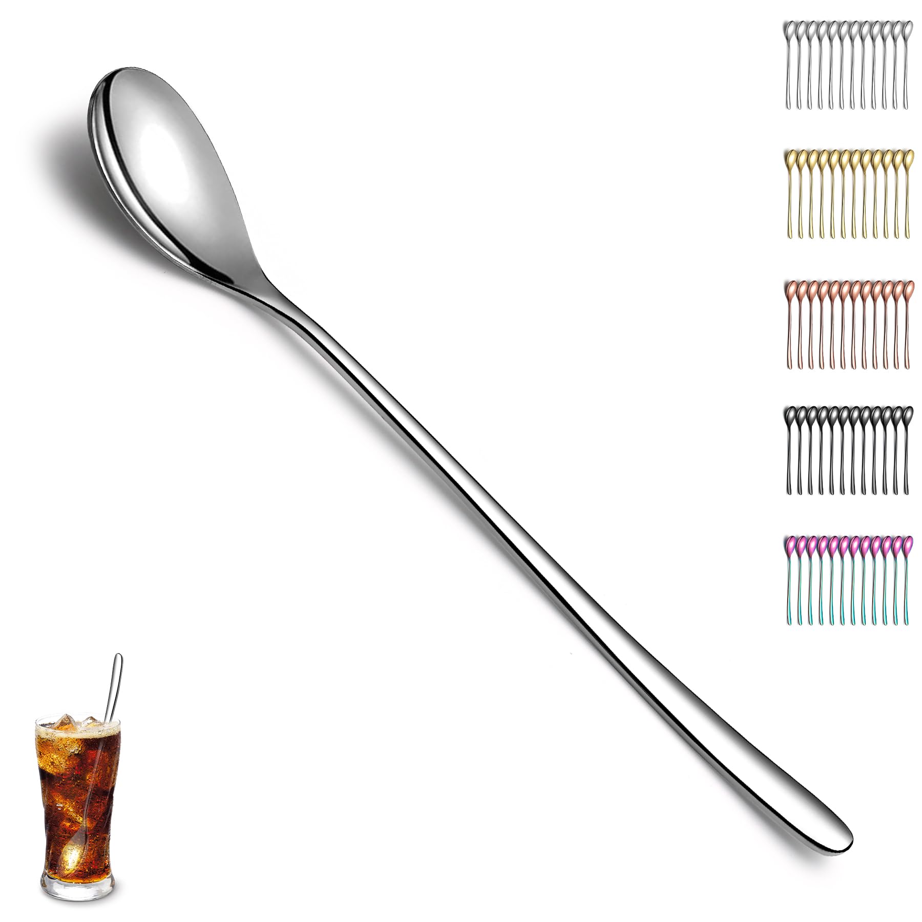 Evanda Iced Tea Spoons 12 Piece, Teaspoons, Stirring Bar Spoon, Coffee Spoon, Ice Cream Spoon, Cocktail Spoon, Tea Spoons