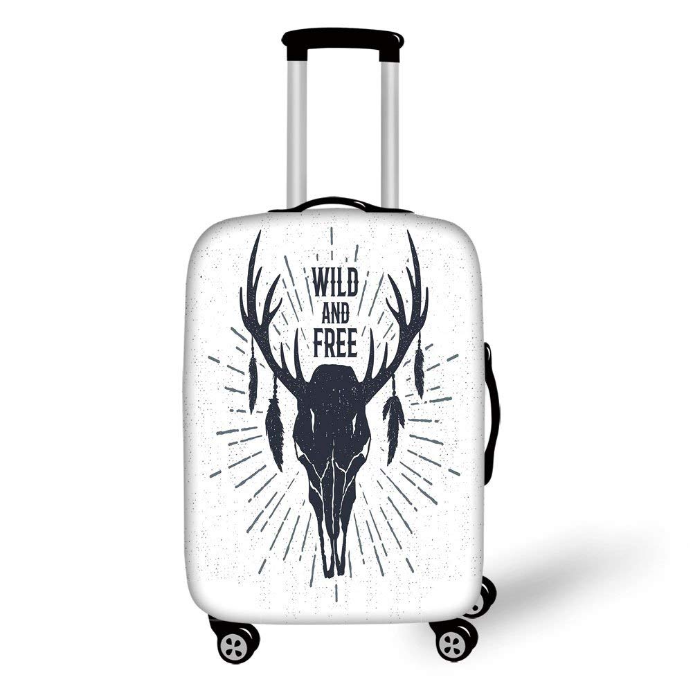 Travel Luggage Cover Suitcase Protector,Antler Decor,Tribal Vintage Grunge Deer Head Wild and Free I