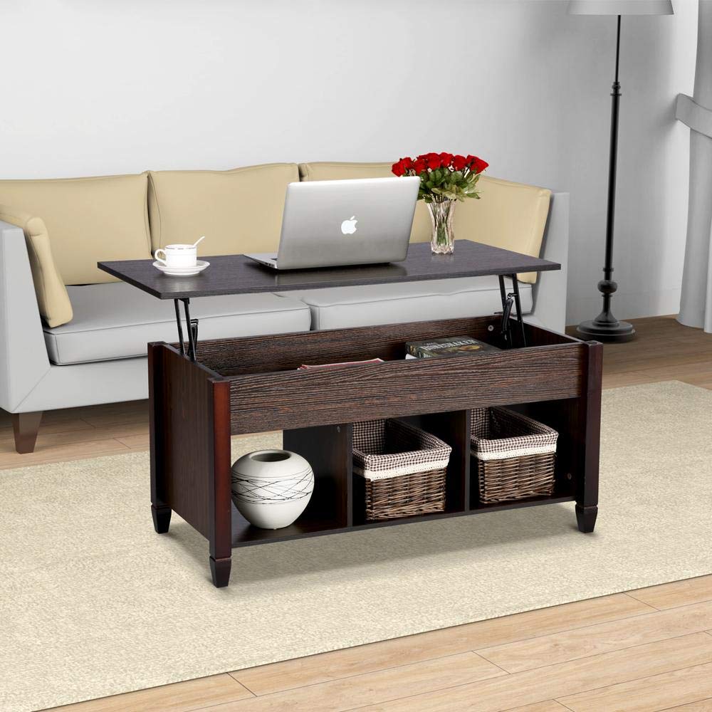 Yaheetech Living Room Slide Top Trunk Coffee Table with Storage Box & 2 Drawers Side Table Parlor Coffee, Espresso Finish