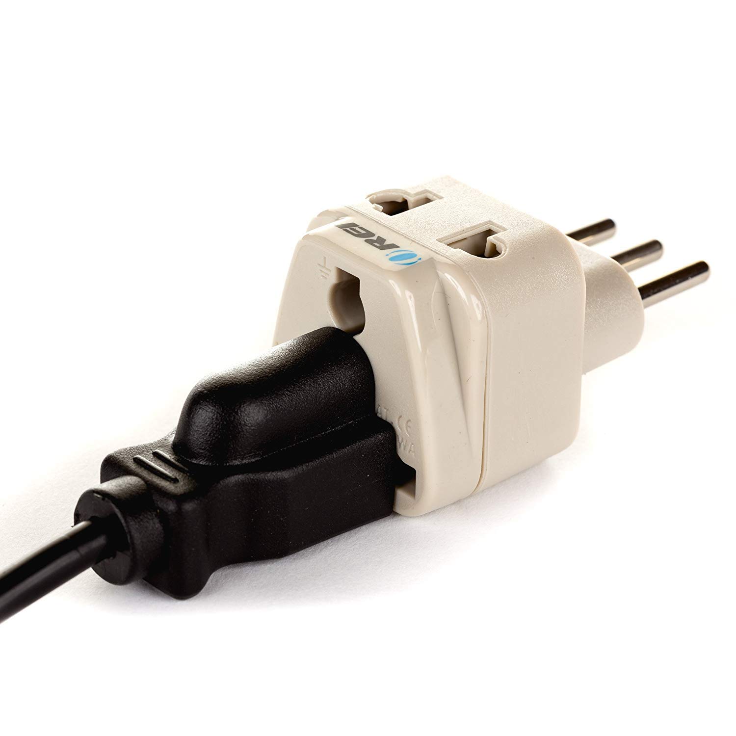 OREI Grounded Universal 2 in 1 Plug Adapter Type L for Italy, Uruguay & more - CE Certified - RoHS Compliant WP-L-GN