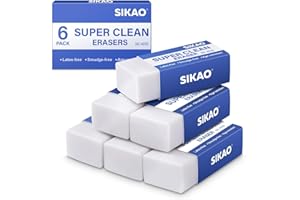 Sikao 6 Pack Pencil Erasers for Kids, White Erasers Bulk, Art Erasers for Drawing Sketching, Office School Supplies Classroom Essentials