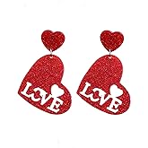 Double Heart Earrings for Women Pink Heart Earrings Acrylic Love Heart Drop Dangle Earrings Valentine's Day Gift for Women