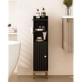 AEPOALUA Narrow Bathroom Storage Cabinet, 33.2" H Thin Free Standing Floor Organizer with Door & Shelves, Black Slim Toilet Paper Holder Stand, Cabinet Organizer for Tight Small Spaces