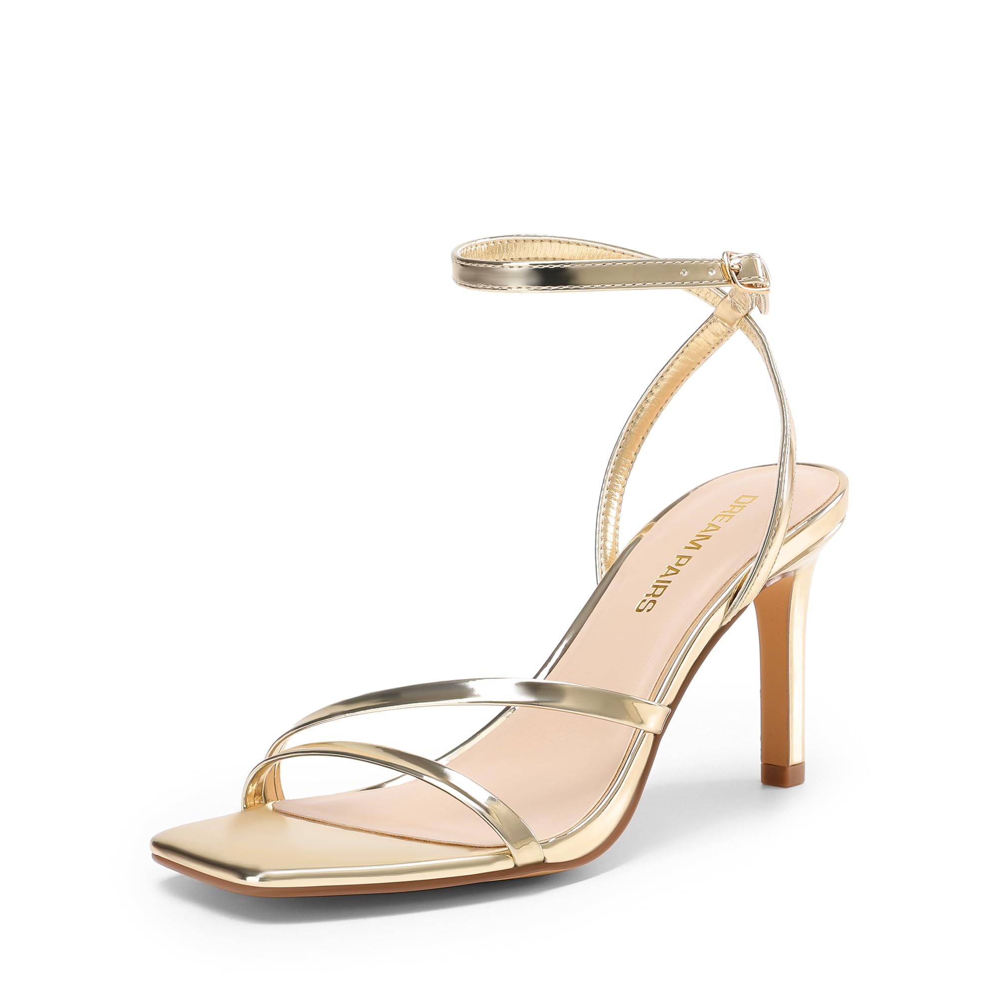 Photo 1 of DREAM PAIRS Women’s High Stilettos Heels Open Toe Square Sandals Ankle Strap Pumps Sexy Comfort Strappy Dress Shoes Party Wedding Heeled Sandals,Size 7,Light Gold,DWUMHS2563