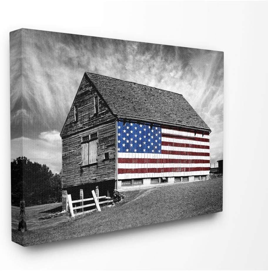 Paintings - Stupell Industries sca-148-Wall-Art Black and White Farmhouse Barn American Flag, Wall Art, 30 in x 40 in, Multicolor, Gallery Wrapped Canvas, 30x40