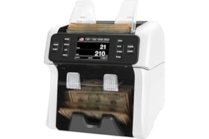 NUCOUN VS-75 Bill Counter Machine Mixed Denomination,Money Counter Machine with Reject Pocket,Counterfeit Detection 2 CIS/UV/MG/IR,Multi Currency Bill Sorter,Value Count,Serial Number Read,Print&Sort