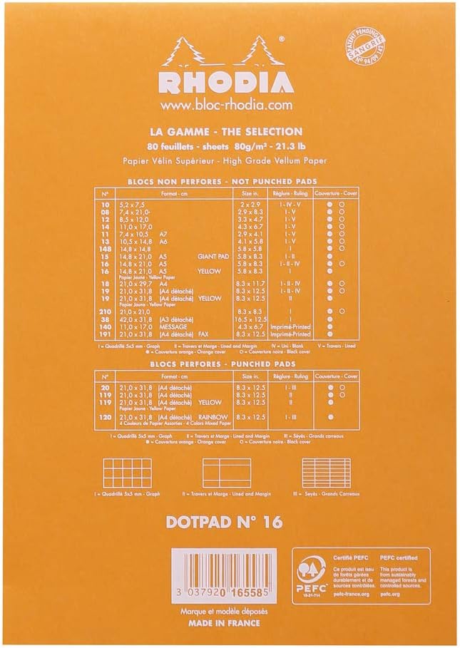 RHODIA 16558C, Dot pad Stapled Notepad N°16 Orange, A5, Dot Dotted, 80 Detachable Sheets, White Clairefontaine Paper 80 g/m - Image 5