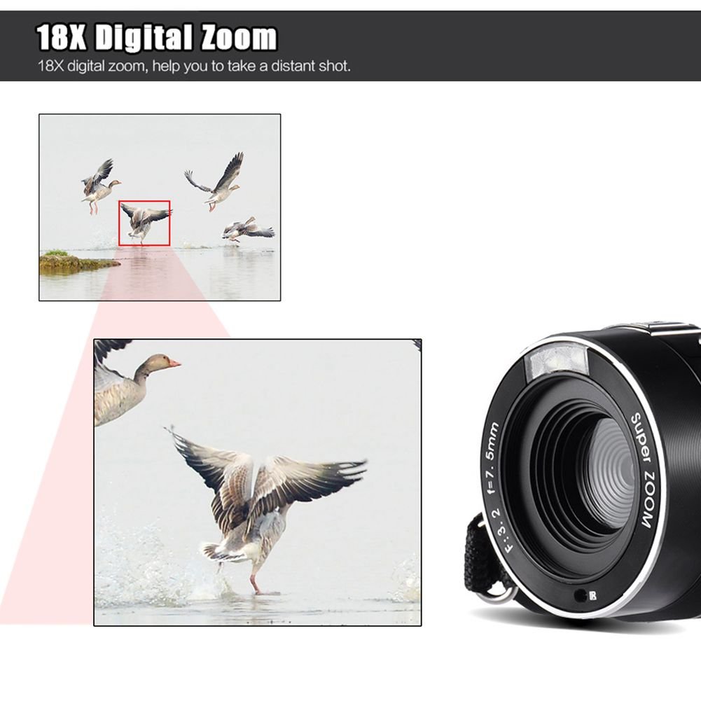 SEREE HDV-M06 FHD 1080p Video Camcorder 24MP 18X Digital Zoom Self Timer Beauty Face Camera HDMI Output (HDV-M06)