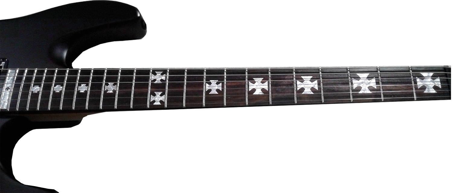 Iron Cross Guitar and Bass Inlay Decal Sticker up to 24 Frets (Silver