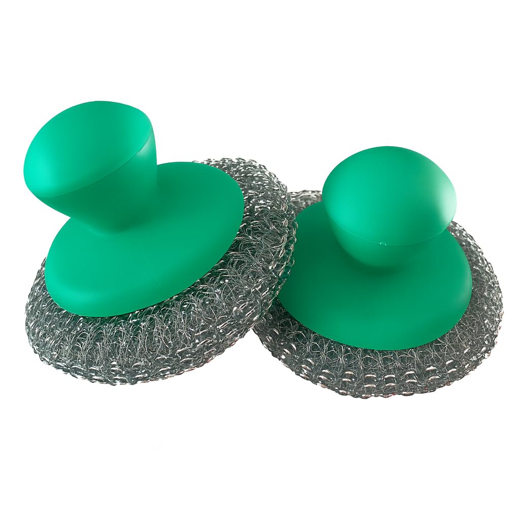 cozydiscount Utility Sponge, Set of 2 - Stainless Steel Wire Scouring Sponge with Handle - Deep Cleaning Grill, Plancha, BBQ, Stainless Steel or Glass Dishes