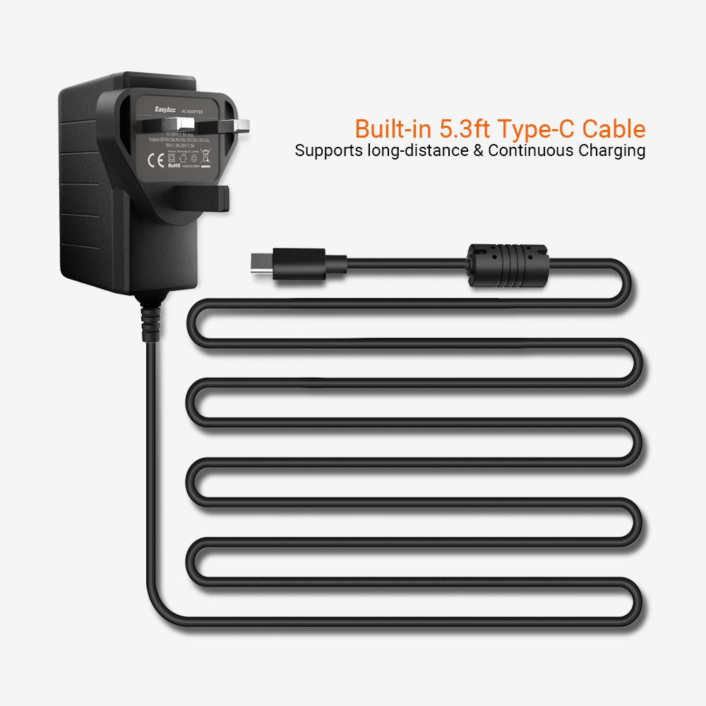 Type-C Mains Charger EasyAcc 30W USB C Wall Charger with Power Delivery and QC Fast Charging Technology for Samsung S8/8+ Wireless Charger, MacBook, Nintendo Switch