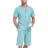 COLORFULLEAF Men's 100% Cotton Short Sleeve Pajama Sets Button Down Notched Collar Sleepwear Soft Lounge Pjs with Pockets
