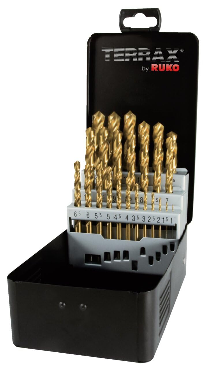 TERRAX A250215T - Juego brocas DIN 338 Tipo N HSS-TiN rectificadas 25 piezas