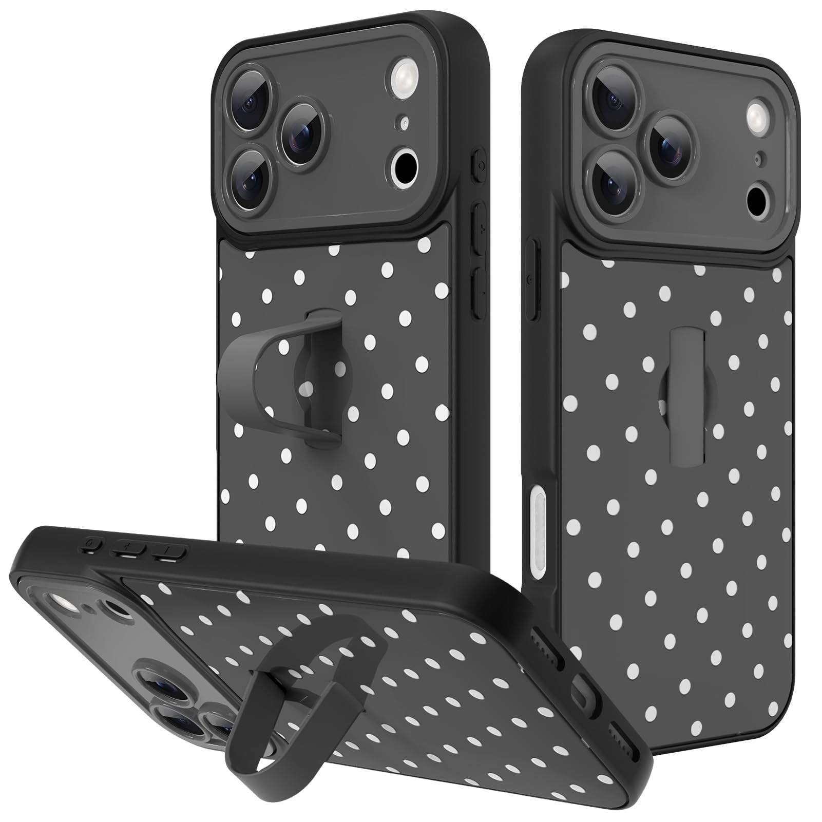 KANGHAR Compatible with iPhone 17 Pro Case Black Dot Pattern Cute Wristband Stand Phone Cover for Women Girls Men Shockproof Slim Protective Cover Phone 17 Pro 6.1 Inch