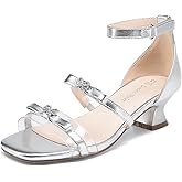 DREAM PAIRS Girls Sandals Low Heel Dress Pump Ankle Strap Two Strapped Bow Flower Wedding Party Shoes for Little Kid/Big Kid