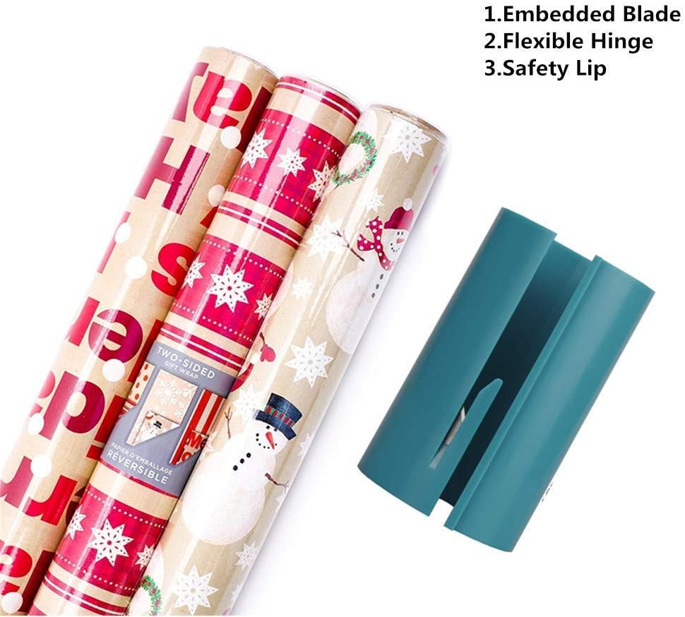 Wakaka 3 Pack Christmas Wrapping Paper Cutter Tool Tube, Kraft Craft Paper Roll Sliding Line Cut Trimmer for Xmas Gift,Storage Holder & Dispenser W/Embedded Blade, Round Lip to Safer & Easier Cut: Home & Kitchen