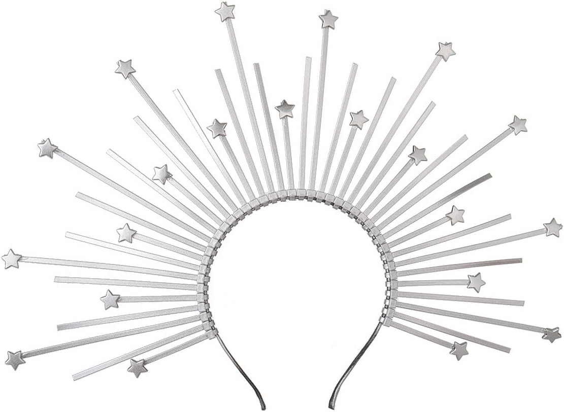 GRACEART Sunburst Halo Gold Crown Headband Costume Party Hair Accessories (B-silver)