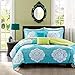 Aqua Blue Lime Green Floral Damask Print Comforter Bedding Set Girls Teen