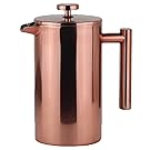 LA JOLIE MUSE Copper French Press Coffee Maker, 34 OZ Double Insulation, Stainless Steel Rose Gold Finish, Gift for Dad