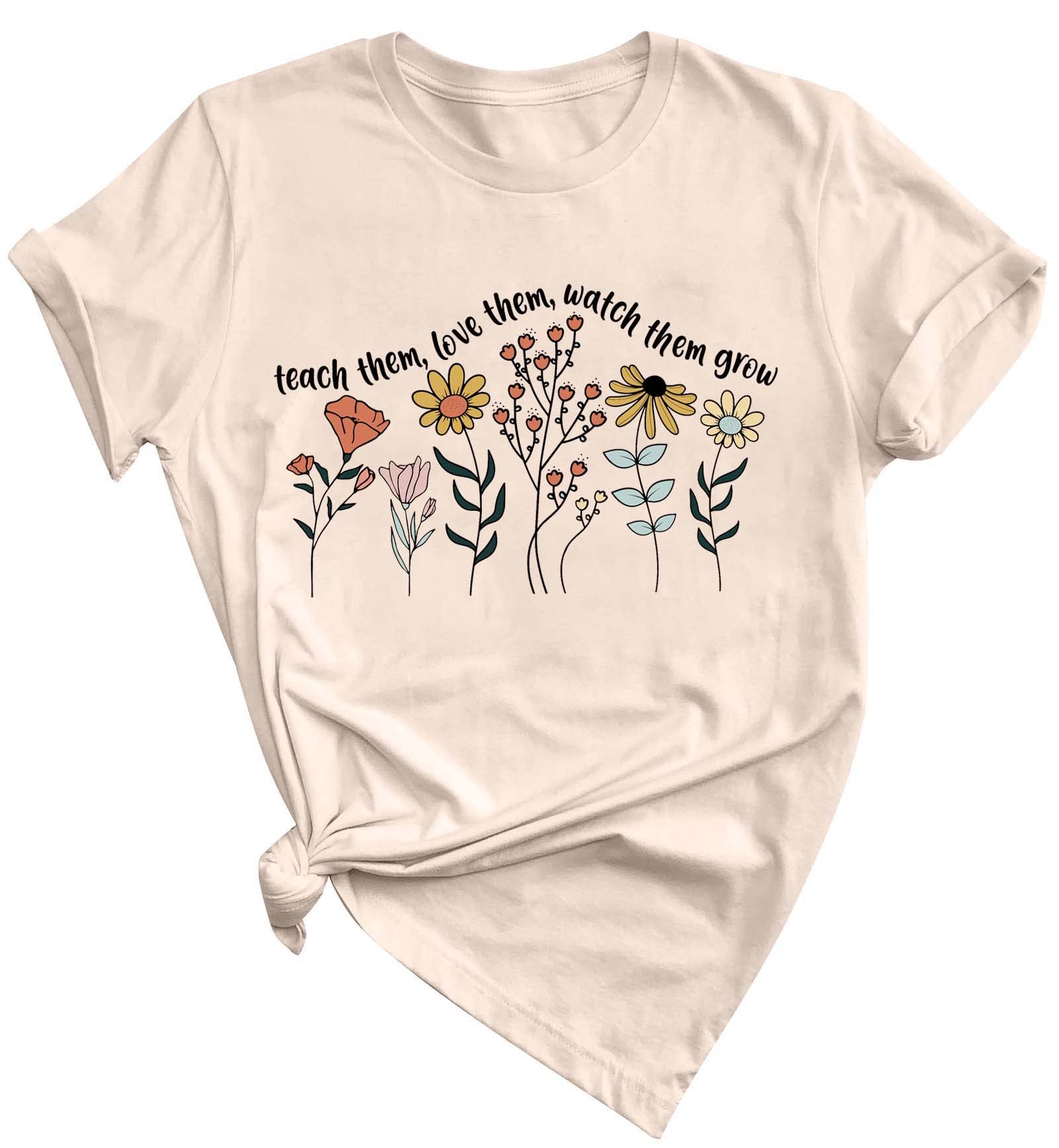 Photo 1 of 2XL-Teacher Shirt Women Teach Them to Be Kind T Shirt Teach Kindness Shirt Last Day of School Short Sleeve Tee Tops