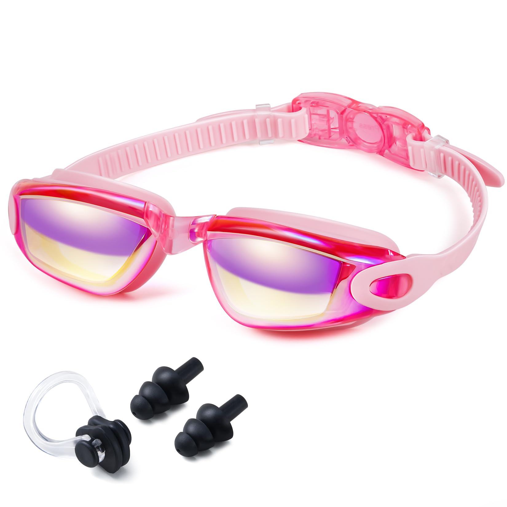 Dizokizo Swimming Goggles with Earplugs Set for Adult Women Men Youth, Anti-Fog UV Protection Clear Vision No Leaking Panoramic Swim Glasses
