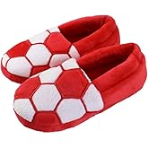 Tirzrro Little Kids Big Boys Warm Slippers with Soft Memory Foam Slip-on Indoor Football Slippers