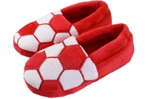 Tirzrro Little Kids Big Boys Warm Slippers with Soft Memory Foam Slip-on Indoor Football Slippers