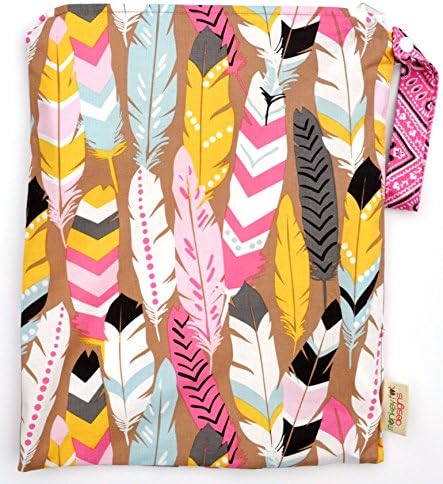 TOP RATED Monkey Foot Designs Wet Bag MEDIUM 11" x 14" Diapers / Snacks / Gym / Swim (Luckie Feathers)