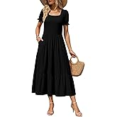 Zeagoo Summer Dresses for Women Flowy Casual Midi Dress Short Sleeve Tiered Dress Beach Vacation Sundresses with Pockets