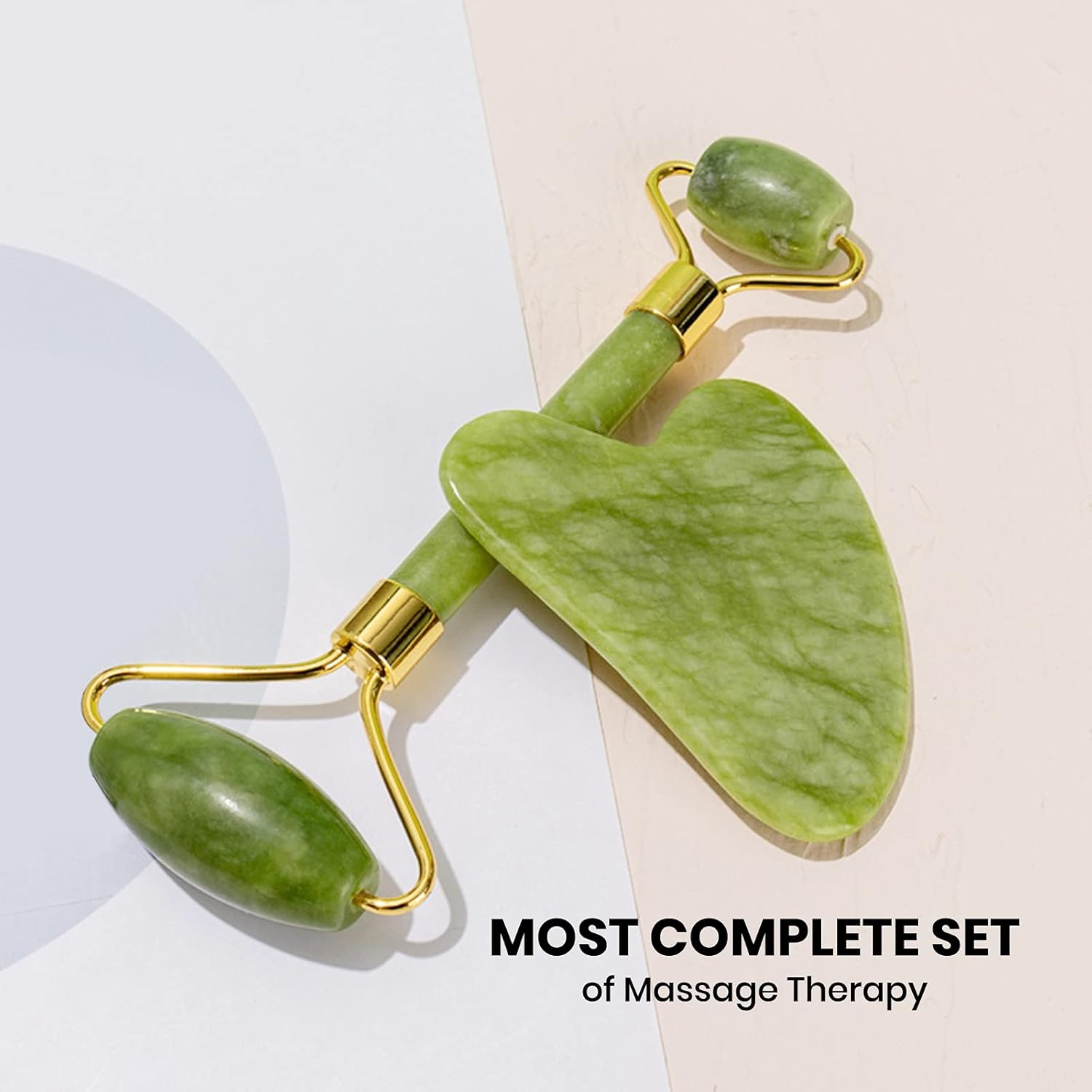 Jade Roller for Face & Gua Sha Facial Tools Skin Roller Massager Tool GuaSha Tool for Face Board Natural Jade Stone: Beauty