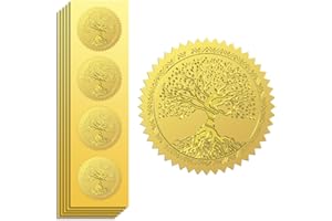 Peacoblue Gold Foil Stickers Seals Embossed Tree of Life 2 Inch 100Pcs, Self Adhesive Gold Around Embossing Stickers for Enve
