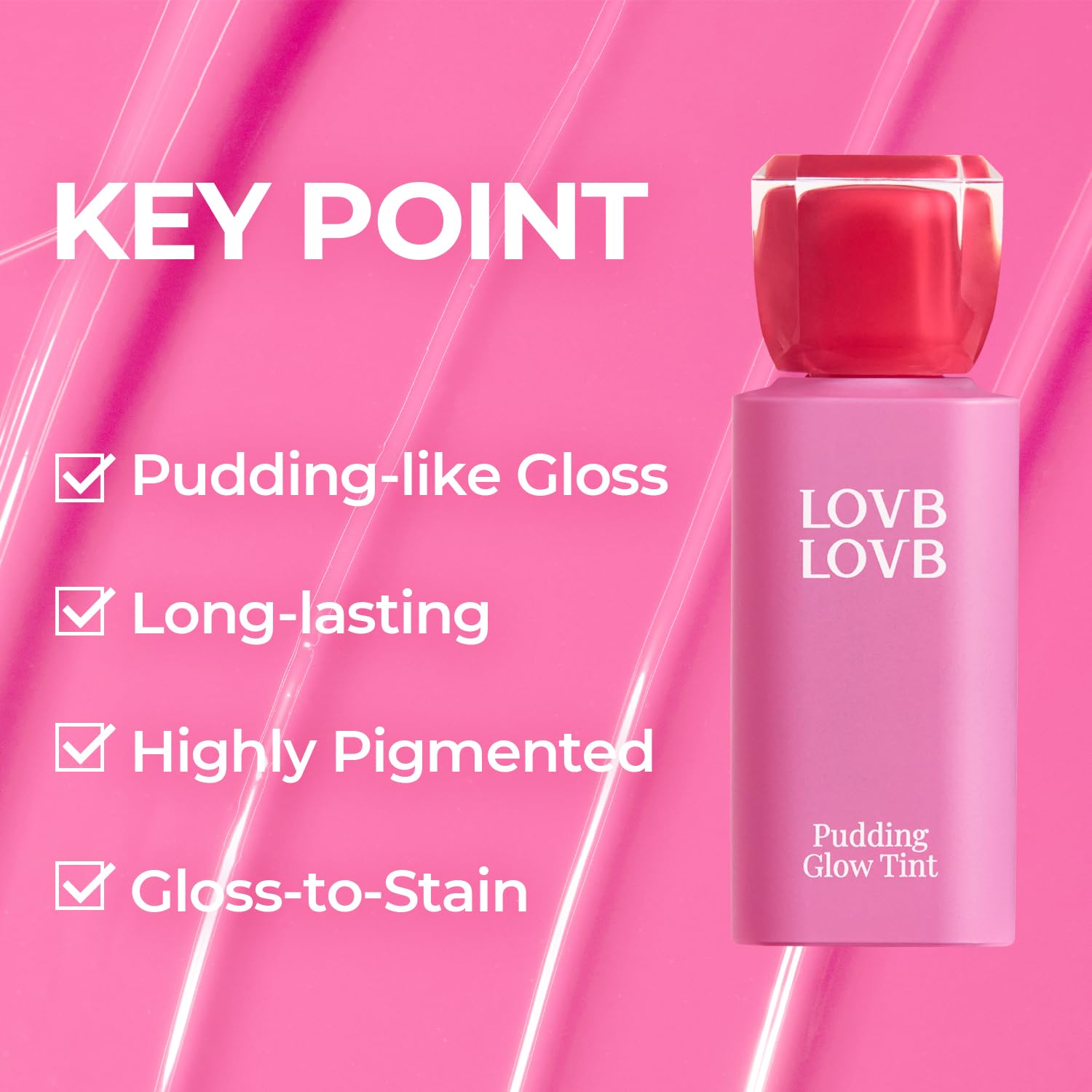 LOVB LOVB Pudding Glow Korean Lip Tint | Natural Lip Stain | Gloss to Stain | Long-Lasting & Non-Sticky | Lightweight Lip Tint 0.14 oz. (02 ENDING ROSE)