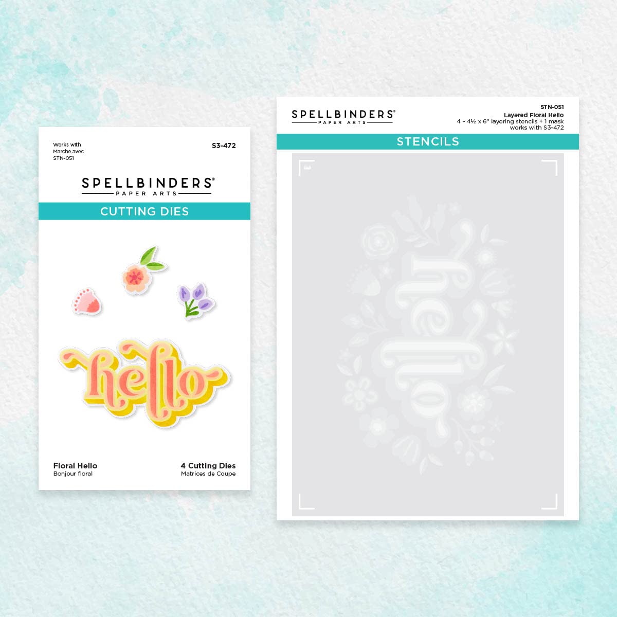 Spellbinders Floral Hello Stencil and Die Bundle, GREY