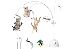 CATPICK JOY Interactive Cat Toys for Indoor Cats: Upgraded 360° Automatic Spin Flying Bird Feather Wand with Silicone Protected Rod Safe Play, Strong 8cm Suction Cup, USB-Rechargeable for Bored Kittens and Adult