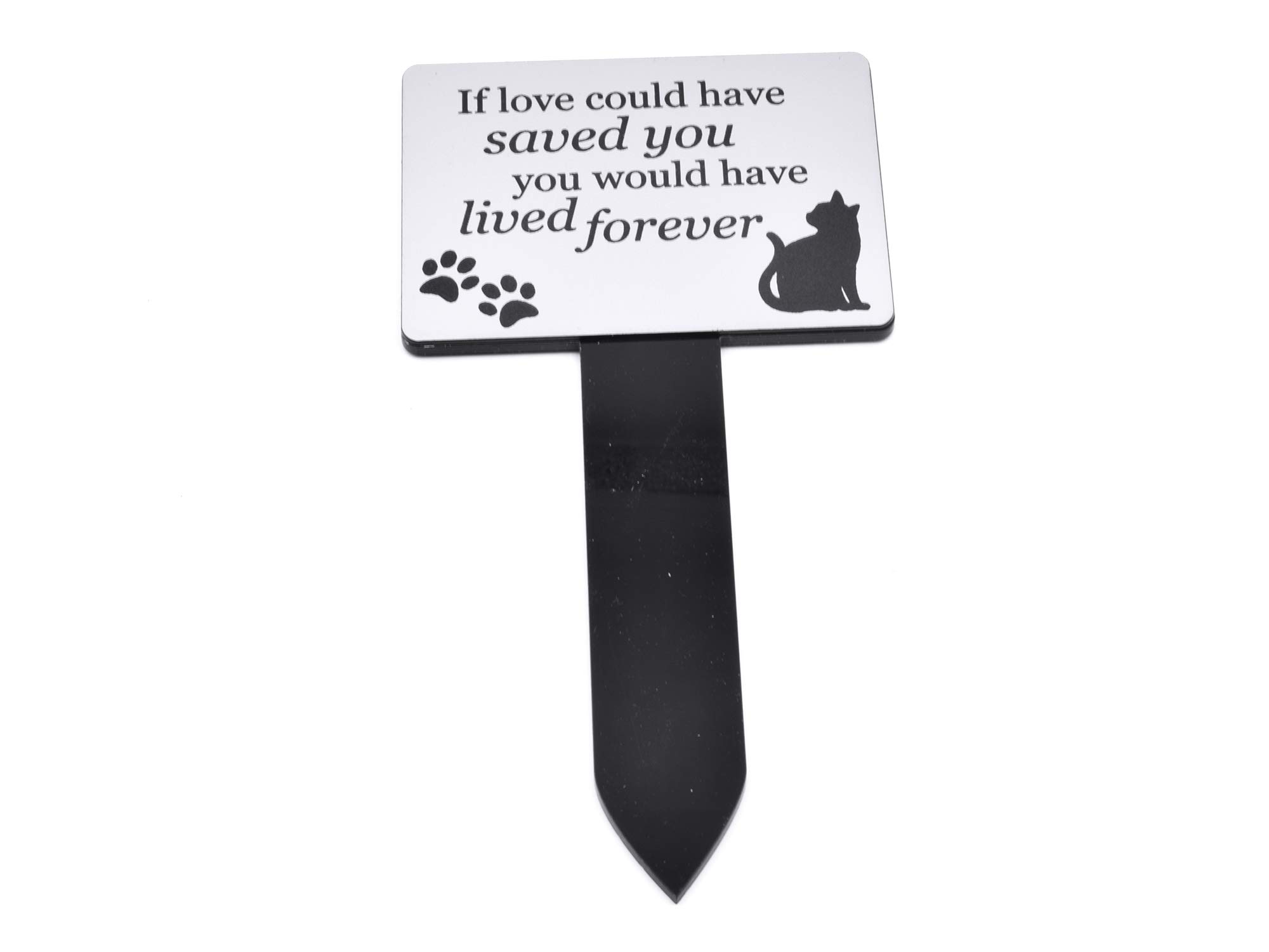 Cat Memorial Plaque Stake SILVER and Black - Outdoor Garden Waterproof (Lived Forever)