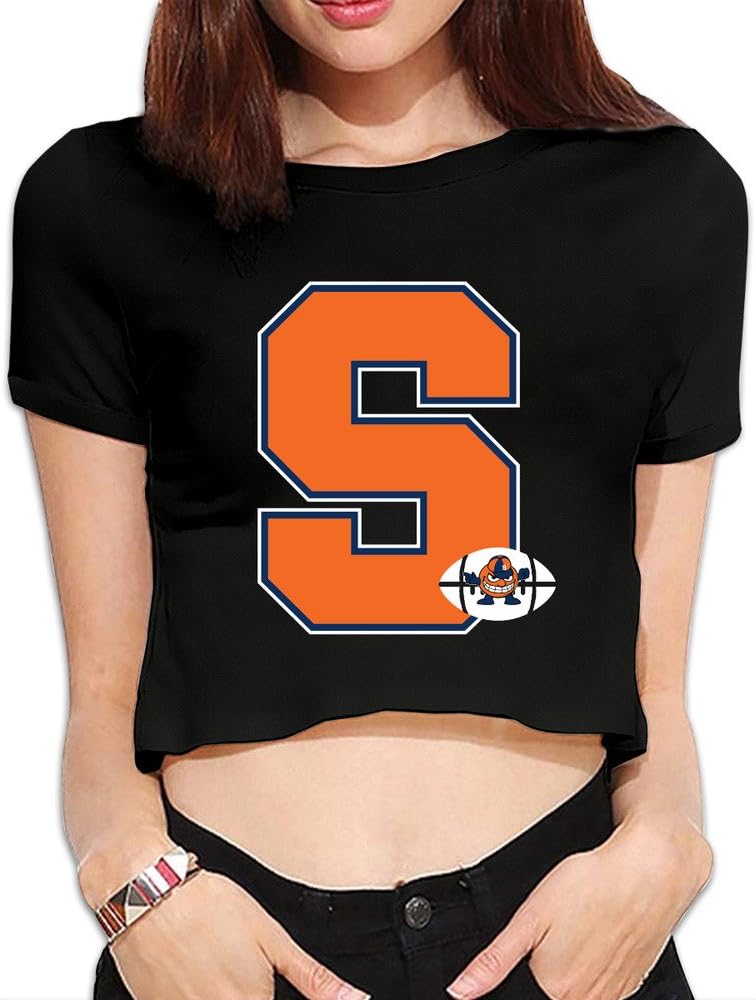 BOoottty Women's Syracuse Orange Football Logo Crop Top T Shirt Black