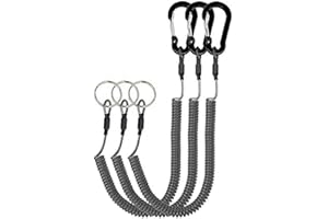 3Pcs Black Retractable Safety Coiled Lanyard, Steel Wire with Aluminum Alloy Clips, Key Rings for Kayak, Fishing, Boating, Ha