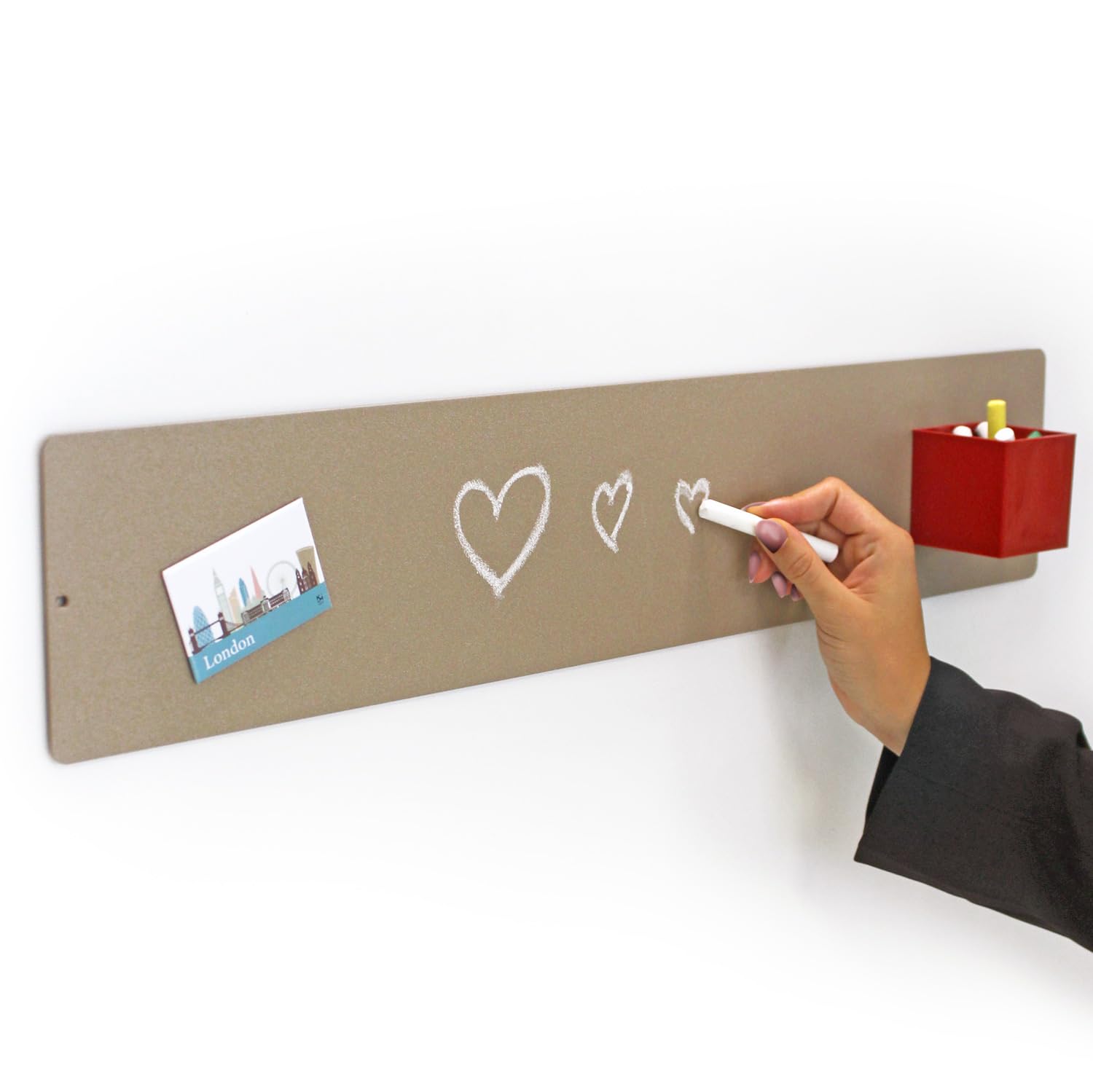 KalaMitica - Steel Magnetic Board for Wall - for Fridge Magnets and Magnetic Accessories, Writable with Chalk – Beige - 14 x 70 cm