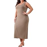 Agnes Orinda Plus Size Dress for Women Basic Sleeveless Crewneck Maxi Sundress Knit Casual Sweater Tank Dress