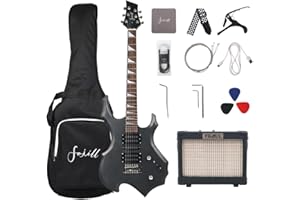 Fojill Cool Shape Electric Guitar Kit Set Beginner Starter Combo Package Bundle 10W Battery Power Bluetooth Amplifier Amp,Accessory 600D gig Bag,Picks, Cable, Strap, Extra Strings