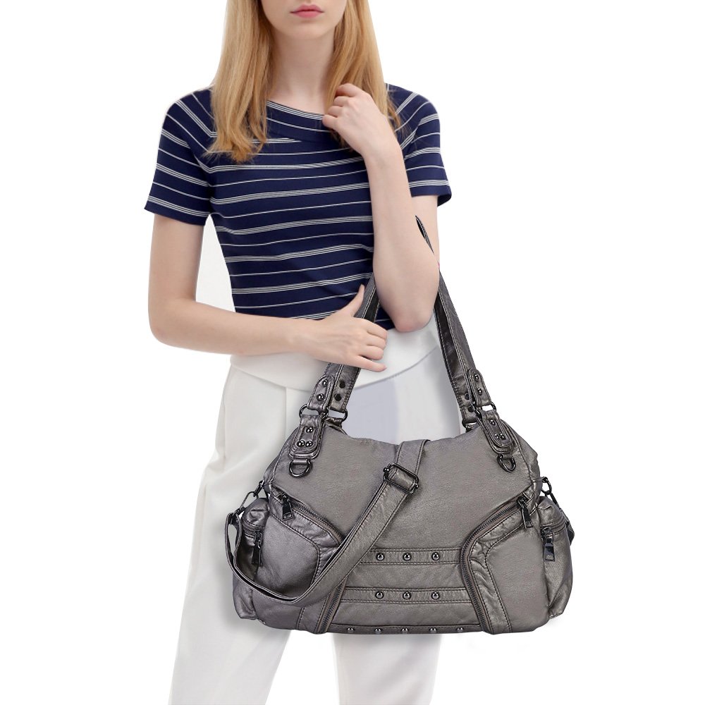 Women Handbag Soft Leather Purse Large Capacity Tote Bag Crossbody Shoulder Bag for Ladies (#SILVER)