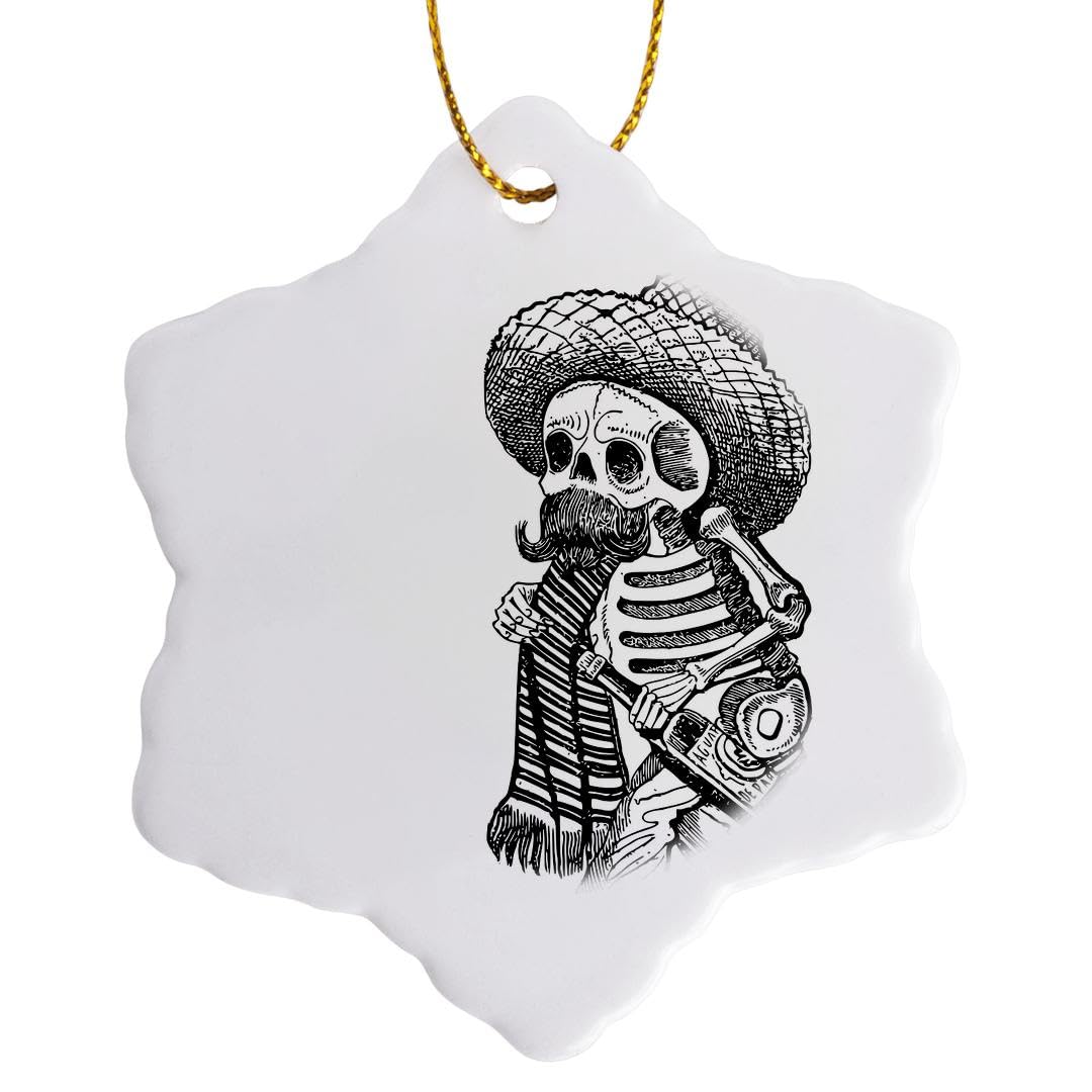 3dRose Day of the Dead Skeleton Snowflake Ornament, Porcelain, Multi-Colour, 3-Inch