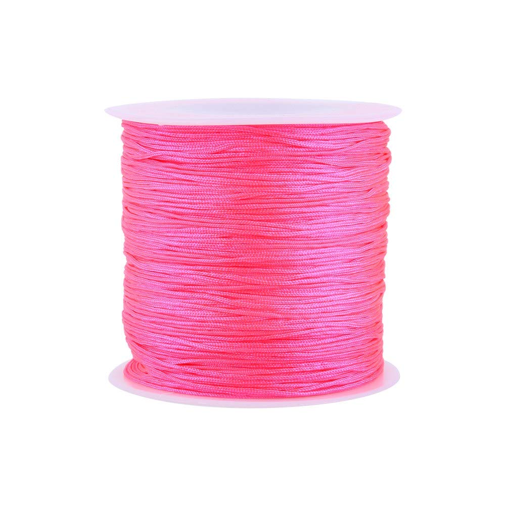 100M x 0.8mm Nylon Crafts Chinese Knot Satin Cord Rattail Bracelet Macrame Shamballa Thread Braided String for Chinese Knotting Beading, Bright Pink
