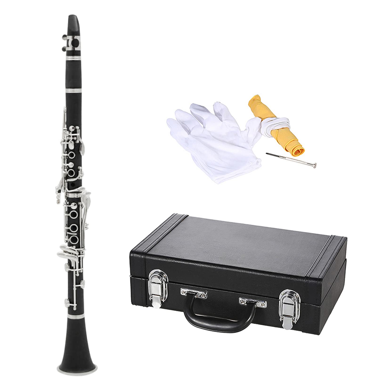 Btuty Clarinet ABS 17 Key bB Flat Soprano Binocular Clarinet With Pair of Glove, Cleaning Cloth, Padded Case, Woodwind Instrument for Beginner Student