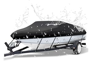 NEVERLAND Trailerable Boat Cover Waterproof Heavy Duty Marine Grade Polyester Canvas Fits V Shape/V-Hull and Tri-Hull Runabouts, Pro-STYL, Bass Boats (Boat Length 20-22ft, Beam Width up to 102",Black)