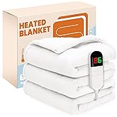 PTQ Electric Heated Blanket,Flannel & Sherpa Fast Heating Soft Fleece Heated Twin Blanket 62"x84" with 8 Heating Levels & 8H Auto Off-White