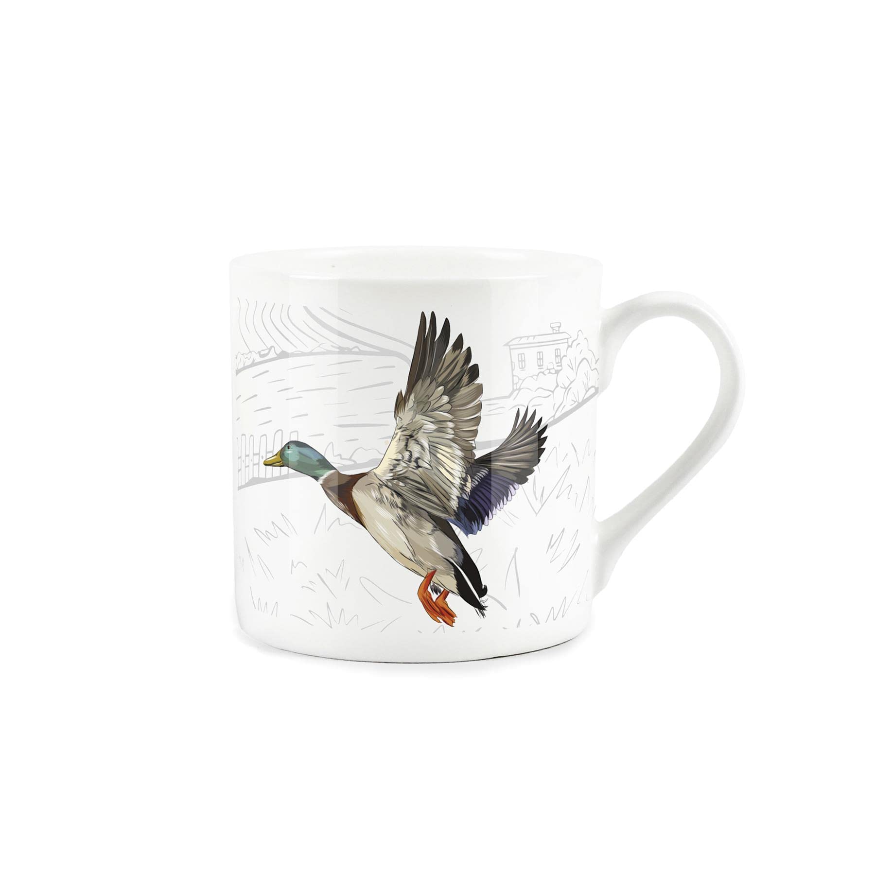 Purely Home Countryside Farmyard Flying Mallard Duck - Fine Bone China White Mug Coffee/Tea Present Gift for Animal Lovers