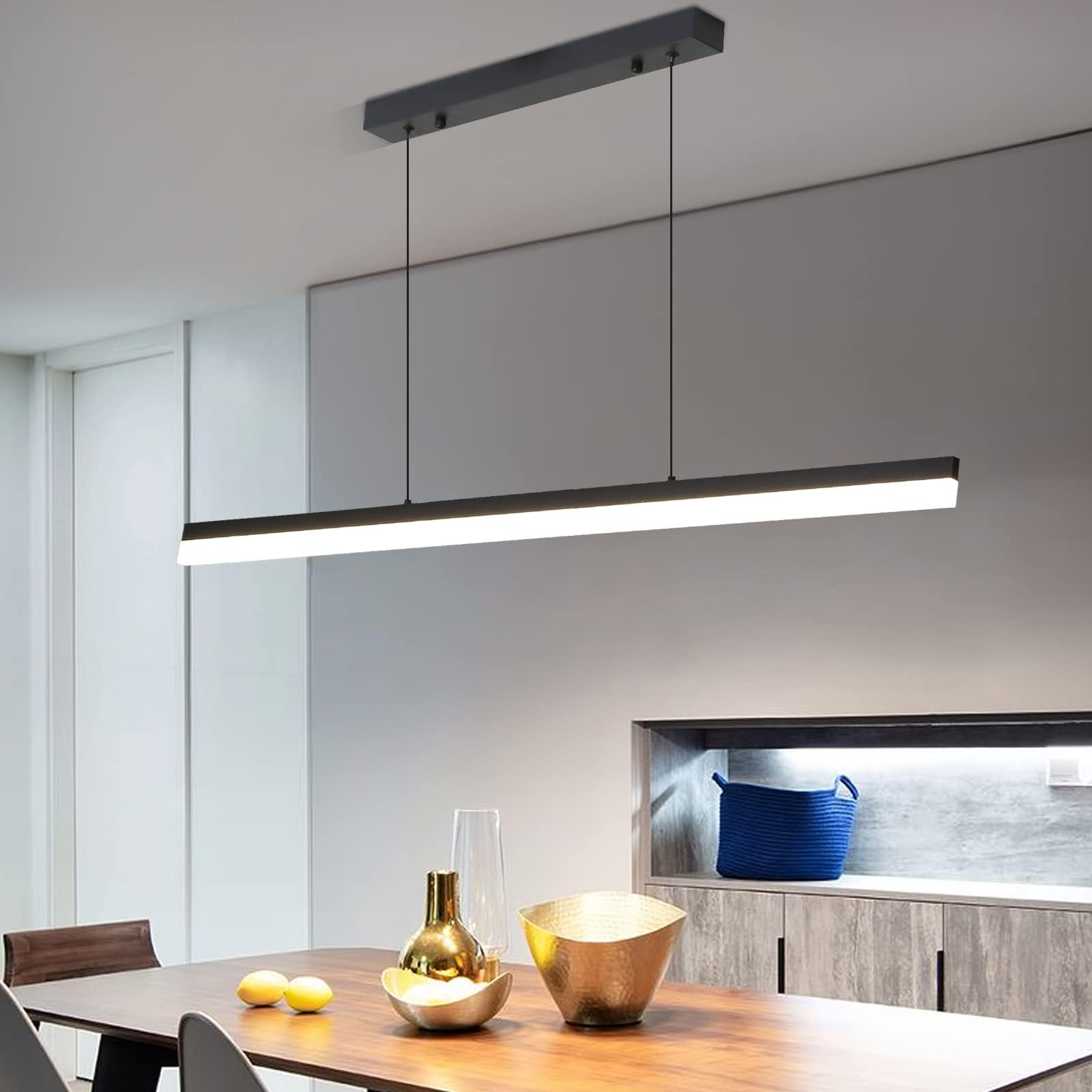 Mikeru 100cm Modern LED Pendant Light, Minimalist Chandeliers 3000k/4500k/6000k Dining Room Chandelier Dimmable Height Adjustable Ceiing Lights 10% to 100% for Kitchen Island, Living Room โ image 1
